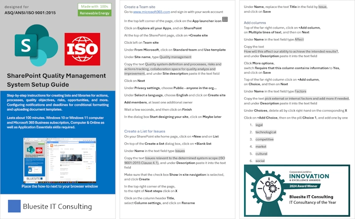 Document template for ISO 9001 Quality management system scope in a SharePoint Document library