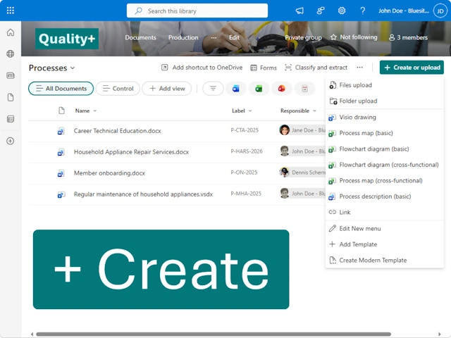 Screenshot of a SharePoint Online document library with the 'New' menu on the left side, captured 2026 February