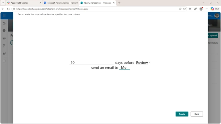 the screenshot shows how to set up a rule that sends a reminder before the date from the selected field is reached—the setup involves adding a sentence with words in selectable fields