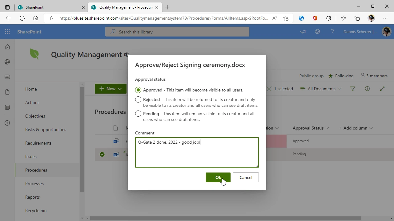 Document approval in SharePoint document libraries for ISO 9001 - video thumbnail